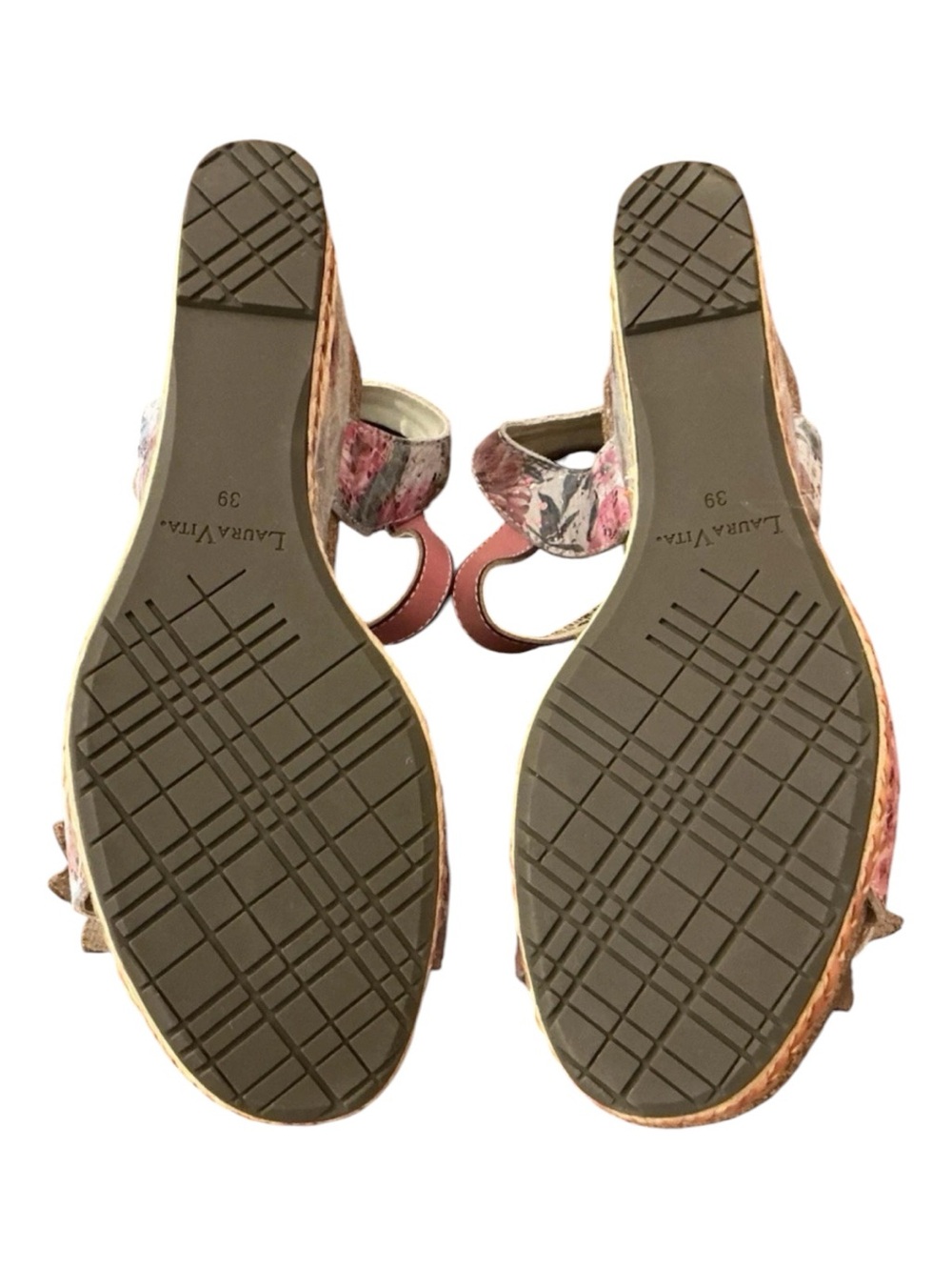 New Laura Vita France Floral Brown Pink Ankle-Strap Wedge Sandals Sz 39 - Picture 8 of 8